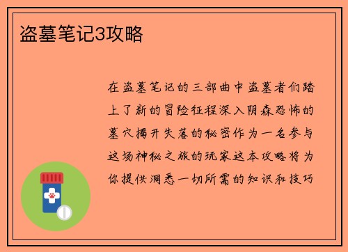 盗墓笔记3攻略